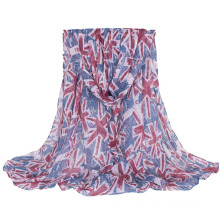 Women′s British Flag Printing Long Woven Shawl Scaf (SW137)